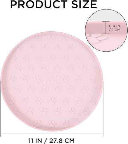 Comtim Waterproof Dog Food Mat - 2 Pack Silicone Pet Food Mat Dog Food Bowl Mats Cat Water Mats Eating Tray, Non-Slip Pet Placemat with Lip for Messy Drinkers to Protect Floor,Pink 11"×11"