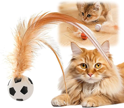 Interactive Feather Ball Toy Set for Cats, 2025 New Rolling Cat Toy with Elastic Spring Base & Soft Silicone Feathers for Indoor Cats/Kittens, Exercise & Training Stimulating Toys (Football)