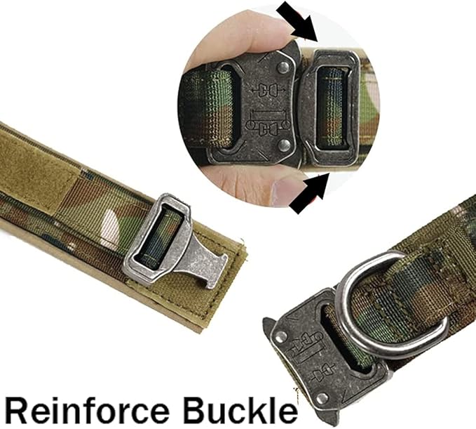 Xqpetlihai Tactical Dog Collar and Leash Set Adjustable Military Nylon Dog Collar with Control Handle and Heavy Duty Metal Buckle for Large Dogs （Camo S