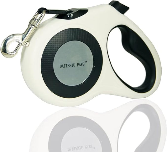 Retractable Dog Leash Strong Nylon Tape 16Ft Reflective Stitch for Night Walking One-Handed Brake Anti-Slip Handle XL White