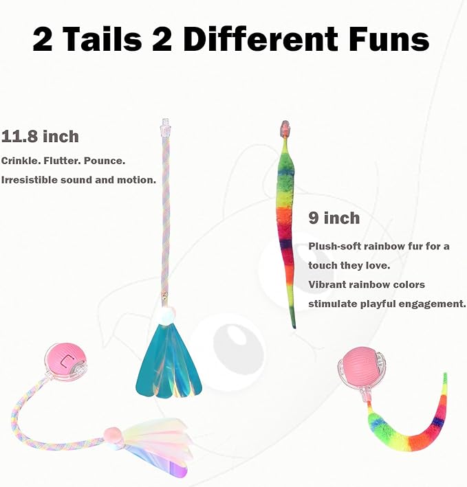 Interactive Dog Cat Toy Ball, Upgraded Rechargable Rolling Pet Ball with 2 Tails, Smart Automatic Moving Toy for Bored Indoor Kitty Puppy -Pink