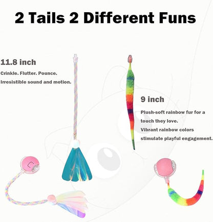 Interactive Dog Cat Toy Ball, Upgraded Rechargable Rolling Pet Ball with 2 Tails, Smart Automatic Moving Toy for Bored Indoor Kitty Puppy -Pink