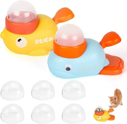 2-in-1 Interactive Dog Toy Food Puzzle Slow Feeder, Duck Shaped Toy cat Snack Dispenser can Reduce Abdominal Bloating (Yellow Duck and Light Blue Whale)
