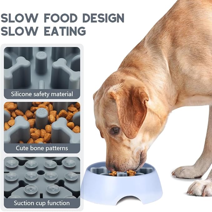 Slow Feeder Dog Bowls Insert, Animire Soft Silicone Anti-Choking Puzzle Slow Feeder, Anti-Slip Slow Down Eating Feeder Insert, Compatible with Regular Elevated Dog Bowls