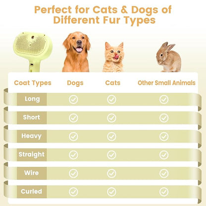 3 in 1 Cat Steam Brush, Pet Spray Hair Removal Comb for Shedding & Grooming, Water Brush for Cats Dogs Small Animals Long Short Haired with One-Click Release Button(Yellow)