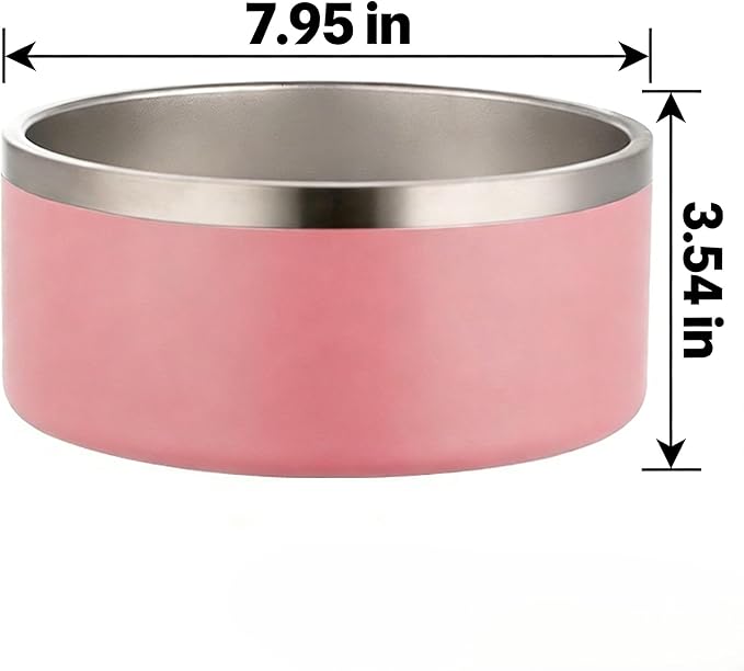 Stainless Steel Pet Bowl 64oz - Large Capacity Dog Cat Food Water Bowl, Non-Slip Pink Feeding Bowl for Medium Large Pets