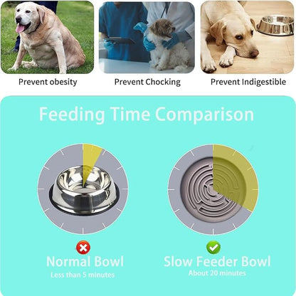 Slow Feeder Dog Bowl, Cat Slow Feeders Slow Eating, Modern Lick Mat Design, Reduces Gulping, Dishwasher Safe, Suit for All Cat & Dog Breeds (Grey)