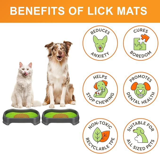 Neater Pets Neat-LIK Dog Lick Mat w/Mess-Proof Tray, Lick Mat for Dogs, Cats, Puppy, Reduces Anxiety & Boredom, Peanut Butter Slow Feeder, Interactive Treat Licking Pad (Green/Gunmetal)