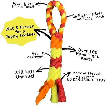 Chelsy's Toys 3-in-1 Enrichment Tube for Puppies - Tug Toy, Treat Dispenser & Snuffle Ball | Tug of War | Interactive Puppy Treat Puzzle for Small Dogs & Pup's| Wet/Freeze Teether(Orange)