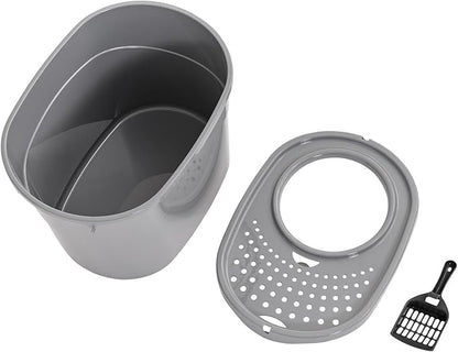 Amazon Basics Large Cat Litter Box with High Sides, Top Entry, Odor Control, Includes Scoop, 20.5 x 14.75 x 14.38 inches, Grey