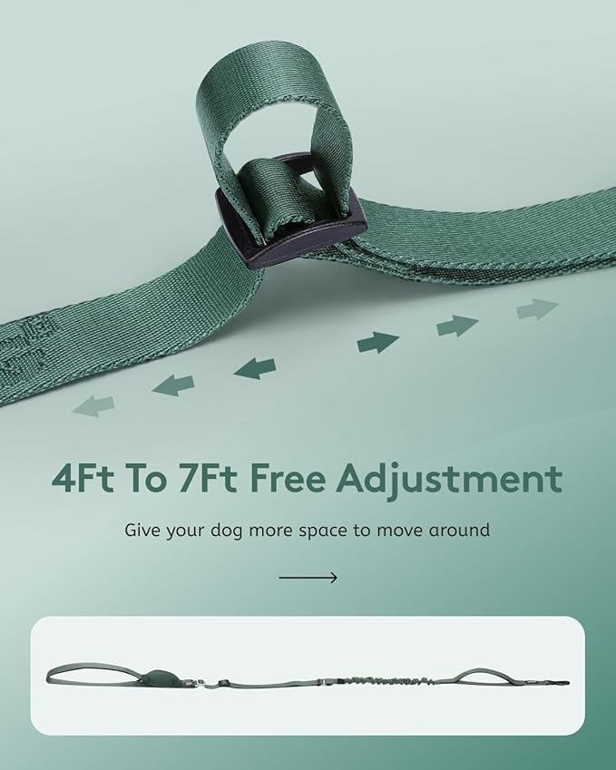 MIDOG Multifunctional Dog Leash Hands Free for Large Dogs - Adjustable Waist Leash with Zipper Pounch& Bungee Cord for Jogging/Running/Walking(4-7FT,Green)