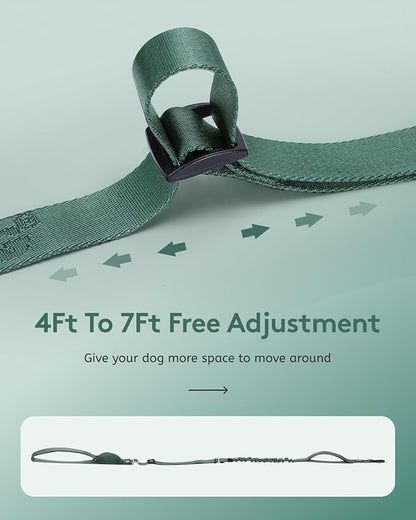 MIDOG Multifunctional Dog Leash Hands Free for Large Dogs - Adjustable Waist Leash with Zipper Pounch& Bungee Cord for Jogging/Running/Walking(4-7FT,Green)