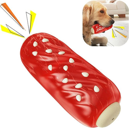 Indestructible Squeaky Dog Chew Toys for Aggressive Chewers, Food Grade Material, Tough Durable Dog Toys for Medium Large Breed (Red)
