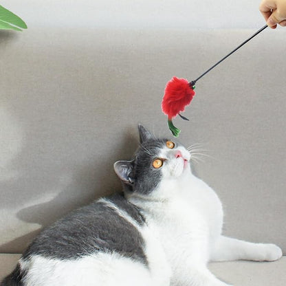 Cat Wands, 2 PCS Cat Feather Wands with Bell Cat Teaser Wand with Soft Furry Tai Interactive Cat Toys for Cat and Kitten