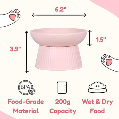 Unbreakable Raised Slow Feeder Bowl for Cats and Small Dogs, Elevated Cat Bowls, Detachable Slow Feede Bowl, Heavy Weighted, Non-Slip Feeder, Whisker Friendly (Pink, Round - 6.2w'' x 1.5h'' inch)