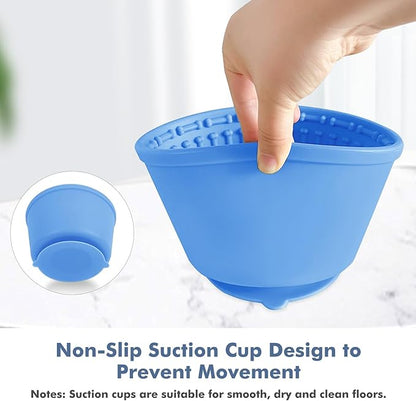 Large Silicone Slow Feeder Dog Bowls, Non-Slip Dog Slow Feeder Lick Bowl for Medium Large Breed, Enrichment Toys for Distraction, Anxiety Relief & Enrichment (Blue, 4.2 Cup)