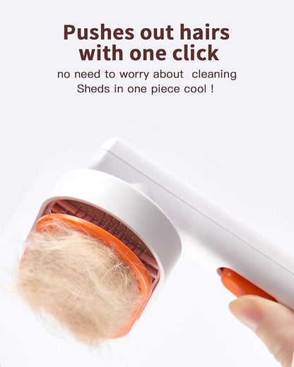 Cat Brush with Release Button, Self Cleaning Slicker Cat Hair Brush for Cat, Dog, Rabbit, Pig, Indoor Pet Hair Shedding Tool Stainless Steel Bristle Soft Rubber Tips, Orange