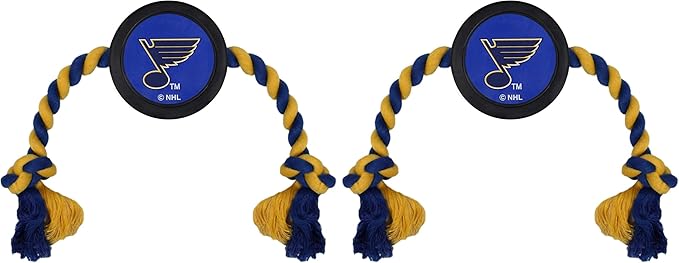 Pets First Dog Rubber Toy Tough Rubber with Heavy-Duty Dog Rope Tug Toy. NHL St. Louis Blues Puck Toy for Dogs & Cats. Play Hockey with Your Pet with This Licensed Dog Puck Rubber Cool Toy!