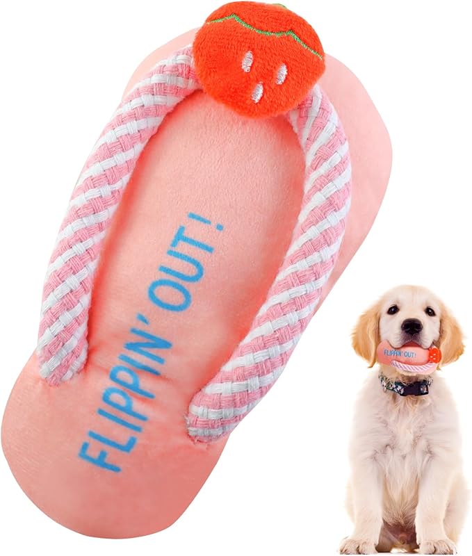 Andiker Dog Squeaky Toy, Plush Dog Chew Toys with a Squeaker, Slipper Shaped Interactive Dogs Toys for Small Medium Dogs Playing Chewing Teething Training (Pink)
