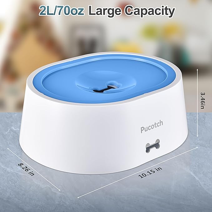 Dog Water Bowl No Spill 2L/70oz Spill Proof Slow Water Feeder for Dogs No Splash Pet Water Bowl Dispenser for Messy Drinkers Vehicle BPA Free