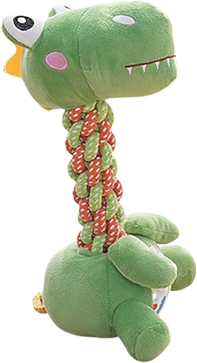 Dinosaur Rope Plush Dog Toy with Squeaker - Durable Chew & Tug Toy for Small and Medium Dogs, Teeth Cleaning & Anxiety Relief Interactive Pet Gift