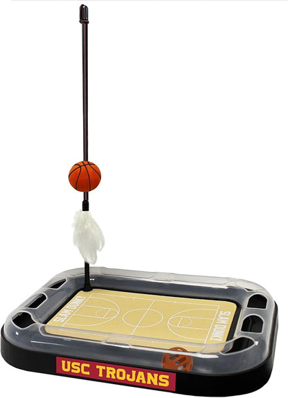 Cats Scratcher NCAA USC Trojans Basketball Court CAT Scratcher Toy with Catnip Filled Plush Basketball Toy & Feather Cat Toy Hanging, with Jingle Bell Interactive Ball Cat Chasing 5-in-1 Kitty Toy