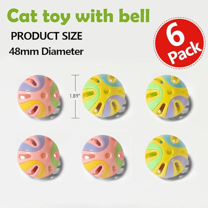 Colorful Cat Toy Balls with Bell 6PCS, Interactive Hollow Design, Plastic, Training Exercise Toy(2 in 1 2P)