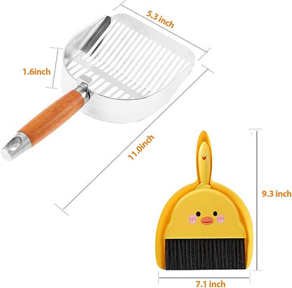 Stainless Steel Metal Cat Litter Scoop,Kitten Pooper Lifter with Long Handle, for Litter Box,with Small Broom & Dustpan,for Quick Cleaning