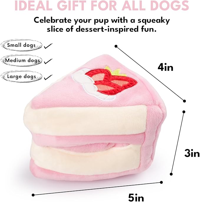CHEWFFON Dog Birthday Enrichment Toys, Interactive Puppy Puzzle Toy, Crinkle Squeaky Puppy Toy for Boredom, Strawberry Cake Snuffle Toys for Mental Stimulation for Small and Medium Dogs