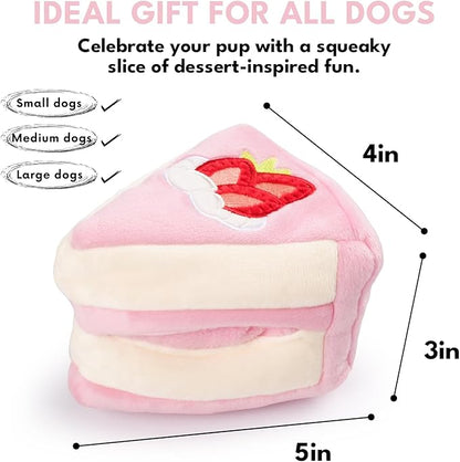 CHEWFFON Dog Birthday Enrichment Toys, Interactive Puppy Puzzle Toy, Crinkle Squeaky Puppy Toy for Boredom, Strawberry Cake Snuffle Toys for Mental Stimulation for Small and Medium Dogs