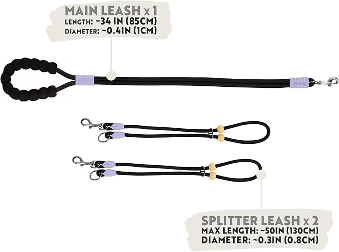 Hands Free Dog Leash, Double Leash for 2 Dogs, Crossbody Wear with Adjustable Length Split Leads and Padded Handles