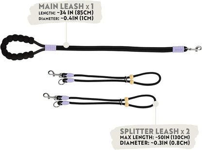 Hands Free Dog Leash, Double Leash for 2 Dogs, Crossbody Wear with Adjustable Length Split Leads and Padded Handles