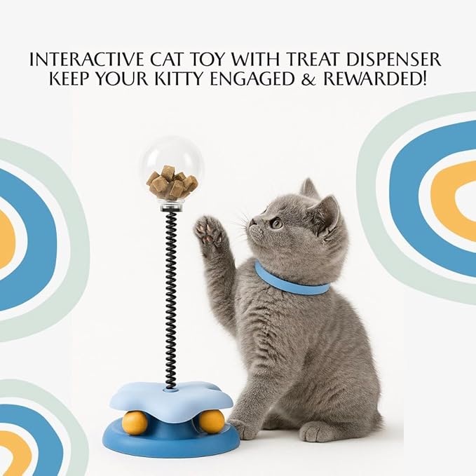 Interactive Cat Toy with Treat Dispenser – Keep Your Kitty Engaged & Rewarded! (Blue)