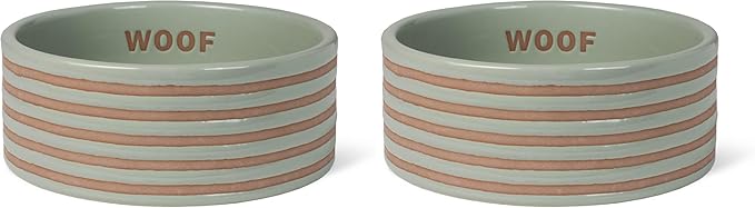 Fringe Studio Stripe SAGE Medium Striped Wax Resist Ceramic Pet Bowl (6.5" Diameter x 2.5" H, 26 fl.oz.), PetShop Collection (758MD001) (Pack of 2)