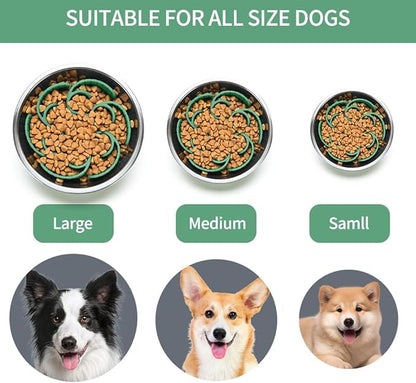 Slow Feeder Dog Bowls Insert,Third Generation upgradedSuper Firm Eating Bowl（Cuttable） for Large Breed and Medium Small Size Compatible with Regular Elevated Metal Glass Dog Bowl (Green)
