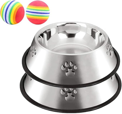 CAQ Dog Cat Bowls Stainless Steel Small Cat Dog Food Water Bowl for Indoor Stackable Pets Puppy Dish Non-Slip Removable Rubber Base Set of 2