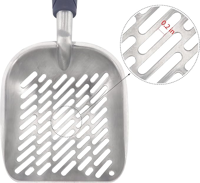 Non-Stick Metal Cat Litter Scoop with Long Handle, Solid Aluminum Alloy Deep Shovel, Kitten Pooper Lifter Scoop with Hole, Durable Kitty Litter Box Scooper Poop Sifter (Dark)