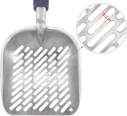Non-Stick Metal Cat Litter Scoop with Long Handle, Solid Aluminum Alloy Deep Shovel, Kitten Pooper Lifter Scoop with Hole, Durable Kitty Litter Box Scooper Poop Sifter (Dark)