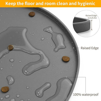 Ptlom Silicone Pet Placemat for Dogs and Cats, Non-Slip Waterproof Dog Feeding Bowl Mats for Food and Water, Small Medium Large Pet Puppy Tray Mat Prevent Residues from Spilling onto The Floor, Grey