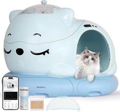 Automatic Self-Cleaning Cat Litter Box with AI & 21 Sensors – Extra Large 80L, Multi-Cat Safe, Dual Odor Control, Low-Entry Design, Quiet Motor, APP Control-Blue