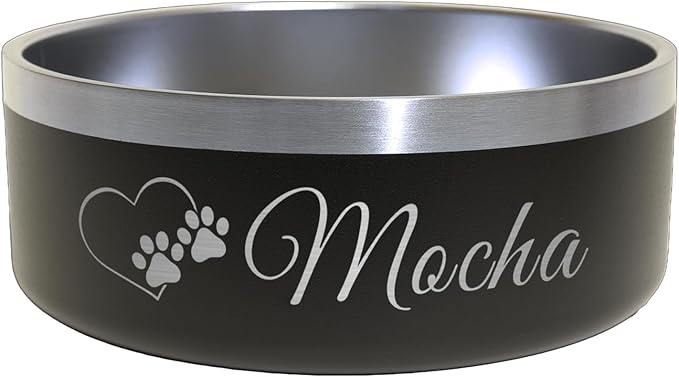 Heart + Paws and Name Dog Bowl - Engraved, Nonslip, Custom Dog Bowl, Custom, Stainless Steel, Engraved Pet Bowl, Feeding, Pet Supplies, Pet Food