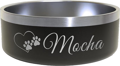 Heart + Paws and Name Dog Bowl - Engraved, Nonslip, Custom Dog Bowl, Custom, Stainless Steel, Engraved Pet Bowl, Feeding, Pet Supplies, Pet Food
