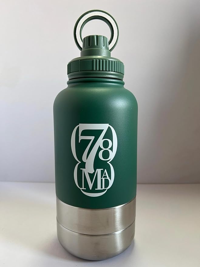 3-in-1 Dog Water Bottles with Food & Water Bowls – Insulated Stainless Steel 32oz Travel Bottle for Walking, Hiking & Outdoor Adventures (Dark Green)