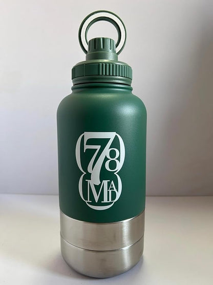 3-in-1 Dog Water Bottles with Food & Water Bowls – Insulated Stainless Steel 32oz Travel Bottle for Walking, Hiking & Outdoor Adventures (Dark Green)