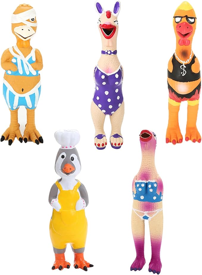 DAJOOEE 5 Pcs Screaming Rubber Chicken Dog Latex Squeaky Toy，Durable Chicken Dog Toy Soft Rubber Chew Molar Dog Toys for Small Medium Dogs (Chicken)