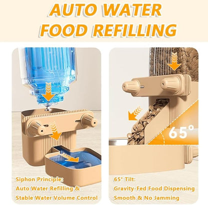 2-Pack Large-Capacity Hanging Automatic Pet Feeder & Water Dispenser - Refillable from Outside The Cage, 50oz/1500ml, for Small/Medium Dogs, Cats, Rabbits & Guinea Pigs