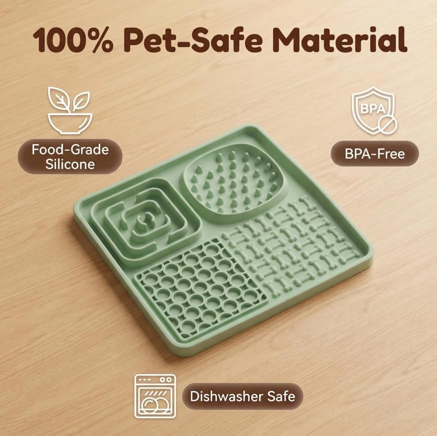 Lick Mat for Dogs and Cats, Cat Slow Feeder Silicone Cat Lick Mat with Suction Cups, Slow Feeder Licking Pad for Anxiety Relief and Boredom Reducer (Green) - Image 4