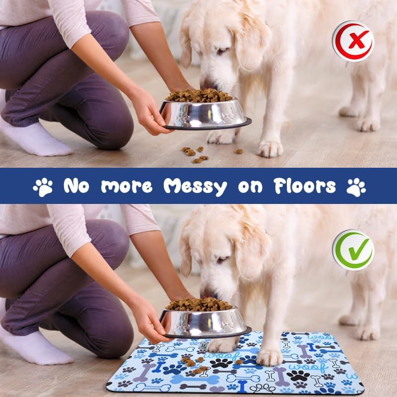 Dog Food Mats for Floors Waterproof, Pet Water Bowl Mats Pet Feeding Absorbent Placemats Blue 17 * 30 inch - Image 3