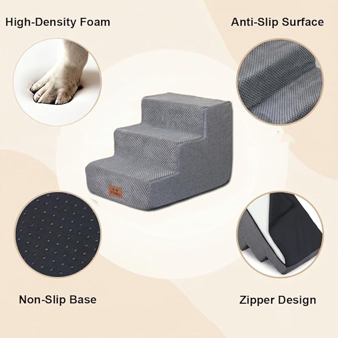 2 Pcs Dog Stairs 3-Step Dog Stairs for Bed Couch Sofa 13.5" H Pet Steps for Puppy Small Dogs Cat Puppy Small Medium Dogs (Grey, 3-Stairs 13.5" H)