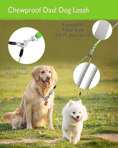 Chew Proof Retractable Dog Leash with 2 Heavy Duty Anti-Chewing Wire Ropes, 16FT Leashes 360 Tangle Free for 2 Dogs, Dual Dog Lead for Small/Medium/Large Dogs Gray